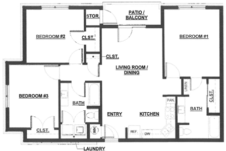 C- Three Bedroom / Two Bath*
